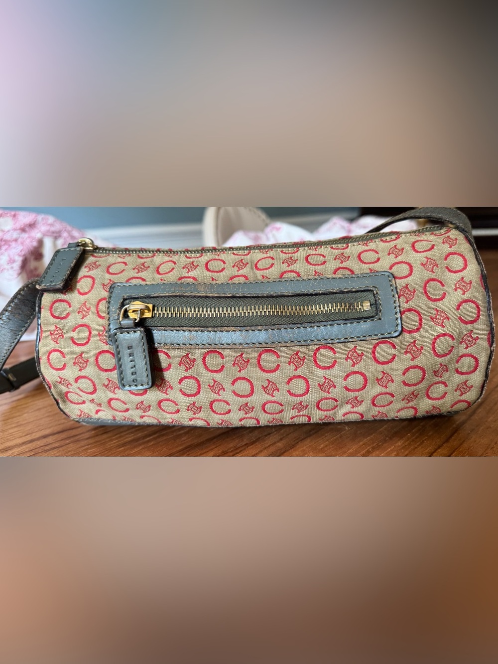 🧡 VINTAGE Celine C Sulky Monogram Canvas Distressed Barrel Bag - RARE 🧡 - Picture 3 of 15